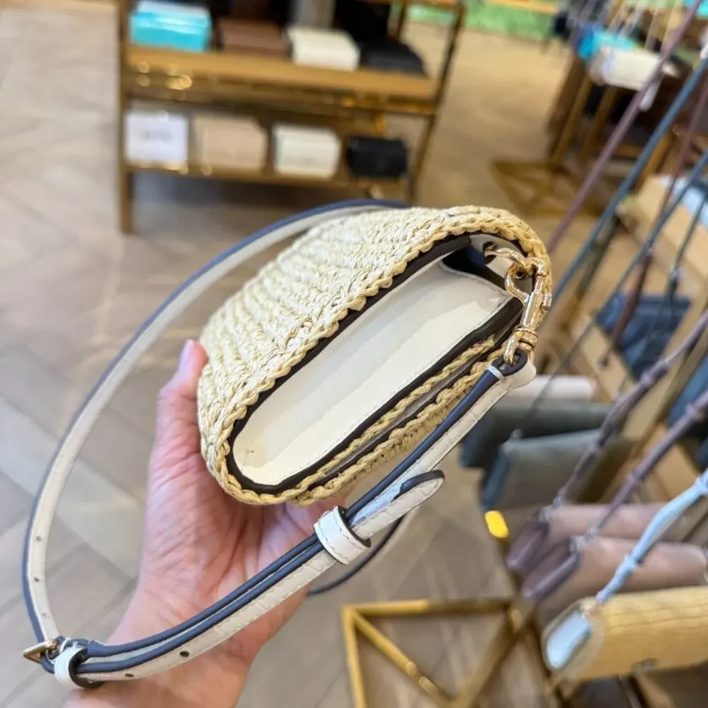 Tory Burch Thea Raffia Flat Wallet Crossbody 180152 Raffia / Ice Crystal $525 - Picture 4 of 9